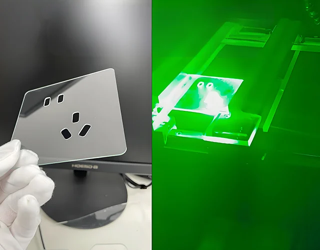 Laser cutting station processing a precision component
